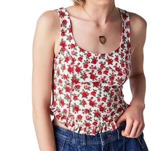 Free People Red Floral Crop Top